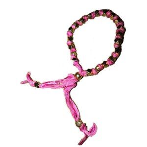 Ettika Bracelet Friendship Adjustable 18k Gold Plated Beads Pink Ribbon 10"